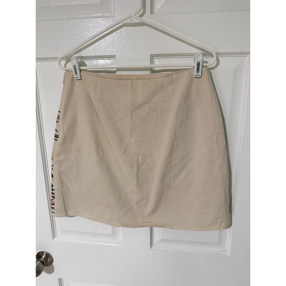Blu Pepper Women Cream Embroidered Geometric Tribal Mini Skirt Large Boho Canvas - Picture 3 of 4